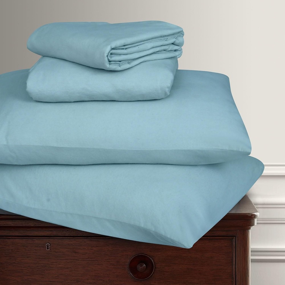 100% Cotton Flannel Sheet Set - 4 Piece Heavyweight‎ Brushed King, Stone Blue